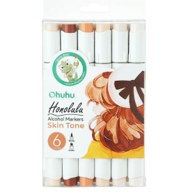 Ohuhu Honolulu Marcadores al Alcohol Doble Punta Skintones Tonos de Pieles  - Set 6 Colores 