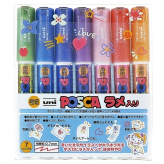 Posca PC-1ML (0.7mm) - Set Japonés De 7 Colores Glitter