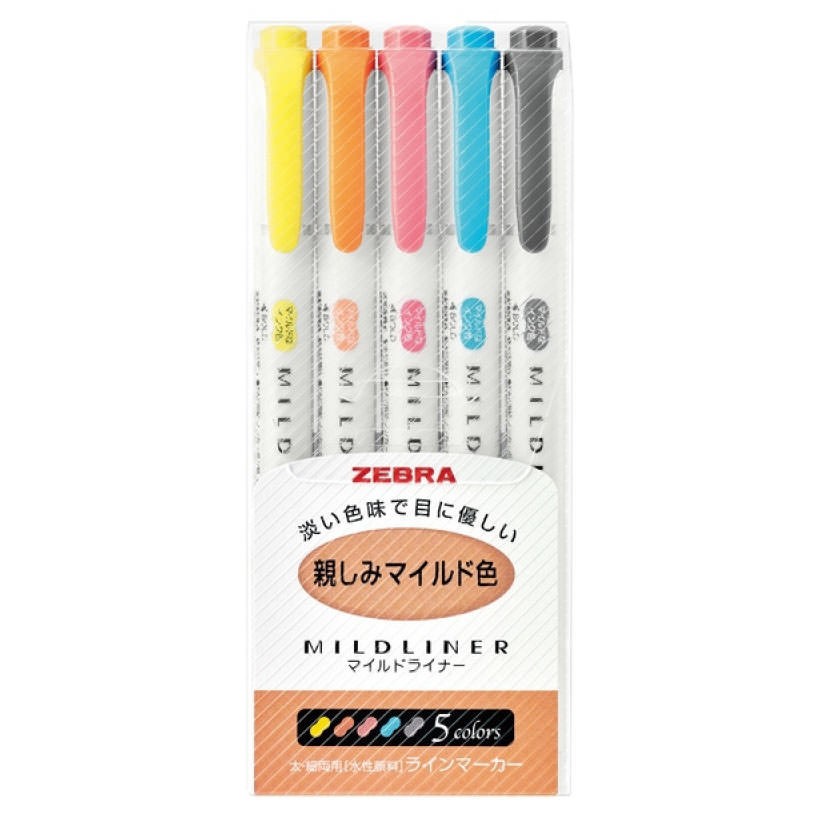 Zebra Highlighter Mildliner Brush, 5 Friendly Color Set (WFT8-N-5C)