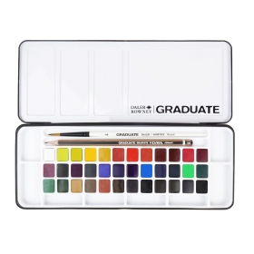 Daler Rowney Graduate Set de acuarelas con caja metálica - 36 colores con 1 pincel y 1 grafito