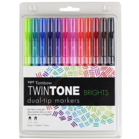 Tombow Twin Tone dual-tip Markers (Doble Punta) Brights - Set de 12 marcadores