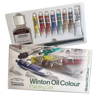 Winsor & Newton Set de Pintura Oleos Winton -  8 Tubos (8ml), sansodor y pinceles
