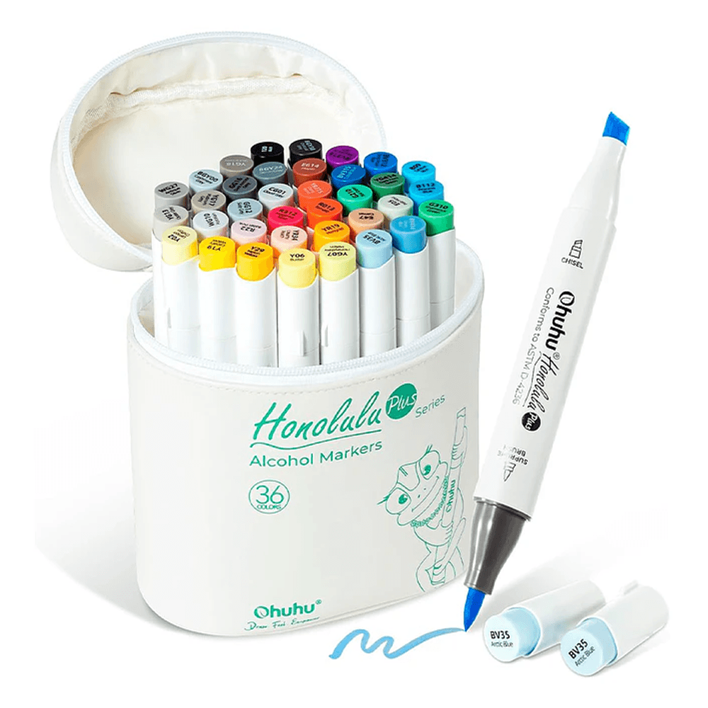 Ohuhu Honolulu PLUS Marcadores al Alcohol Doble Punta (Biselada y Pincel Supreme) - Set 36 Colores