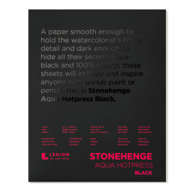 Legion Stonehenge Aqua Hot Press/Suave Black 100% Algodón 8x10  (20,32 x 25,4 cm) - 10 Hojas de 300 Gsm