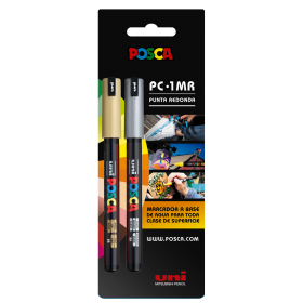 Posca 1MR Extra-Fino (0,7mm) - Set de 2 marcadores Oro y Plata