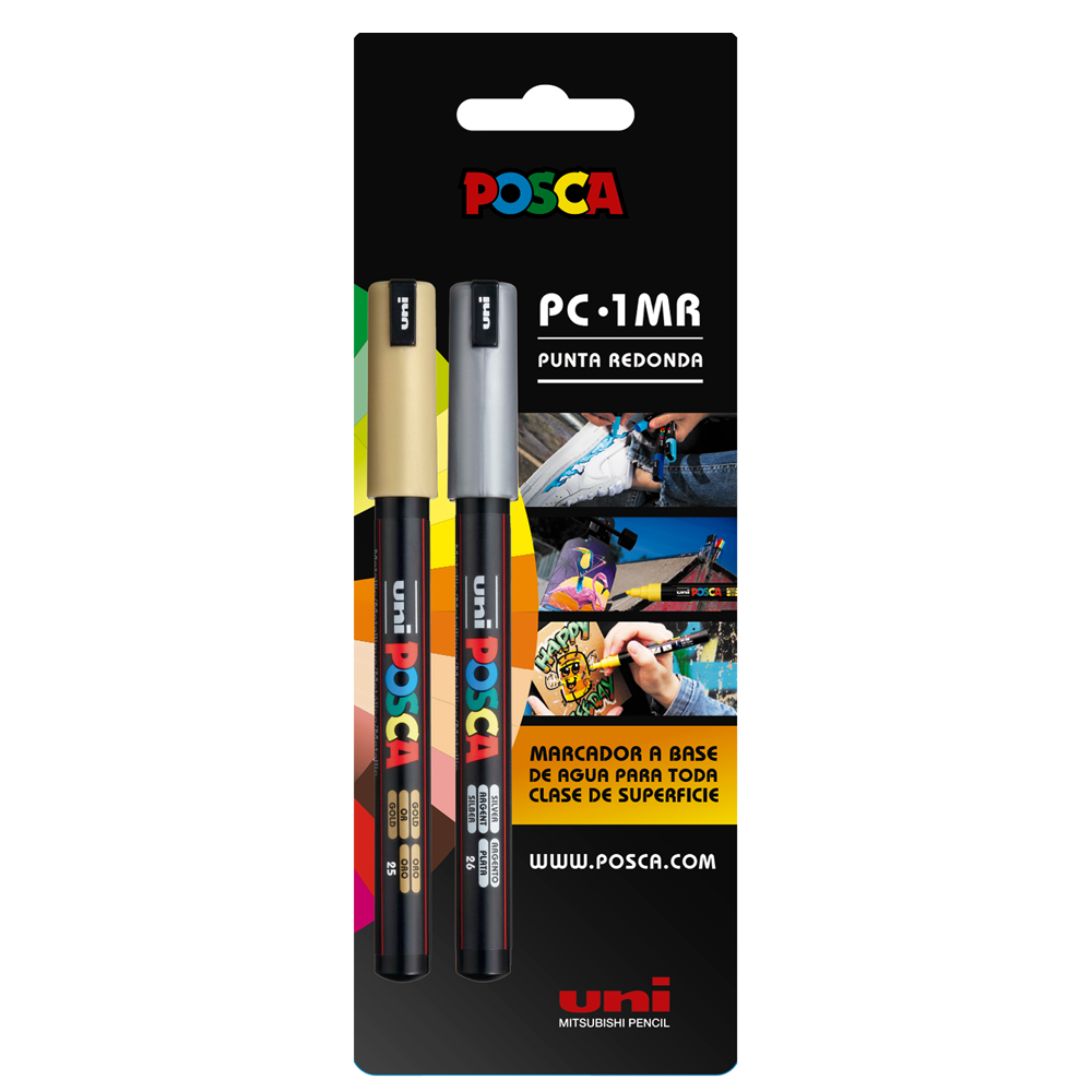 Posca 1MR Extra-Fino (0,7mm) - Set de 2 marcadores Oro y Plata