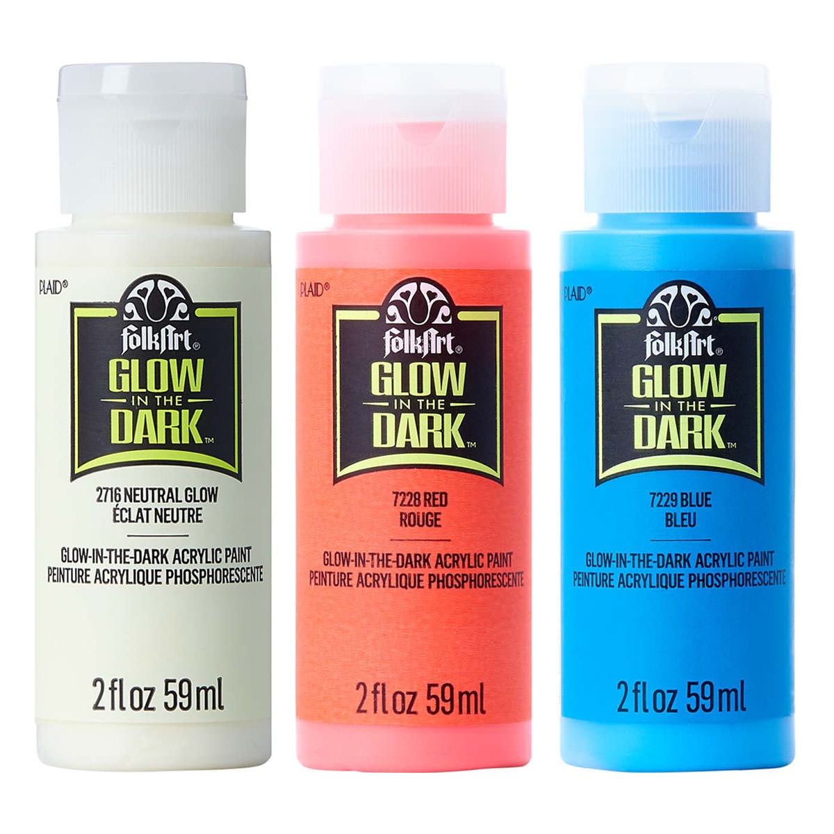 Plaid Folkart Glow In The Dark - Pintura Acrílica Brilla en la Oscuridad 2oz (59ml) - (Disponible en 5 colores)