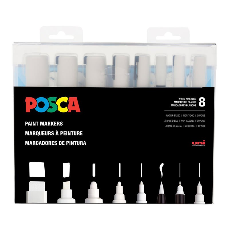 Posca Set of All White Set de 8 (Incluye todas las medidas)