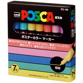 Posca PC-1M (0.7mm) - Set Japonés De 7 Colores Pastel