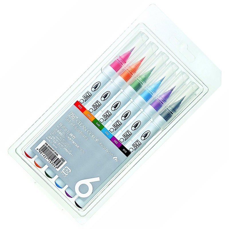 Kuretake Zig Clean Color Real Brush - Set de 6 Colores