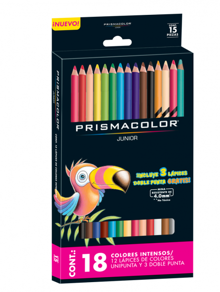 Prismacolor Junior Lápices de colores - set de 18 colores (12 lápices unipunta y 3 doble punta)