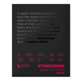 Legion Stonehenge Aqua Hot Press/Suave Black 100% Algodón 8x10  (20,32 x 25,4 cm) - 10 Hojas de 300 Gsm