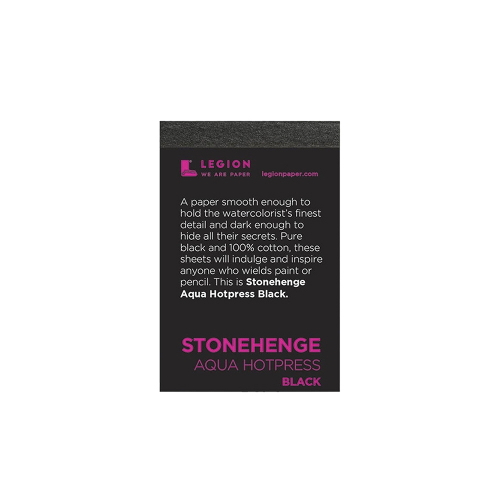 Legion Stonehenge Aqua Hot Press/Suave Black 100% Algodón Mini Pad 2.5x3.75 (6,35 x 9.52 cm) - 10 Hojas de 300 Gsm