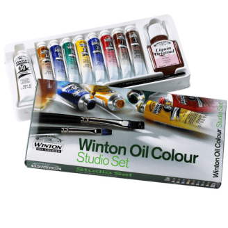 Winsor & Newton Winton Studio Set Oleo + 2 Pinceles (8 Tubos x 21ml)