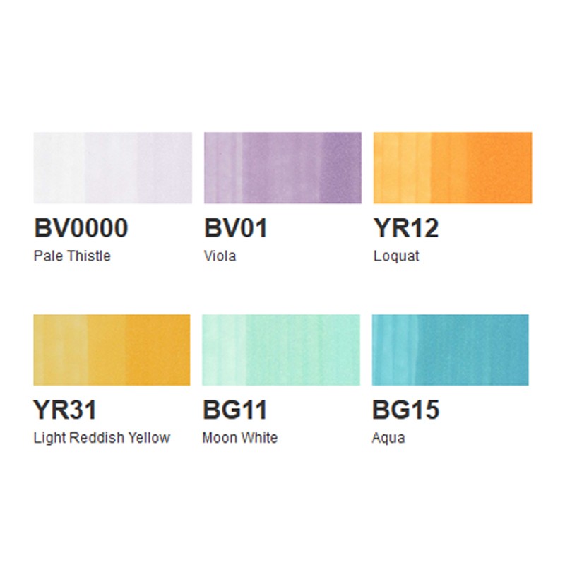 COPIC Sketch Marker Set Pale Pastels - 6 Professionele Alcoholstiften Met Brush En Broad Tip