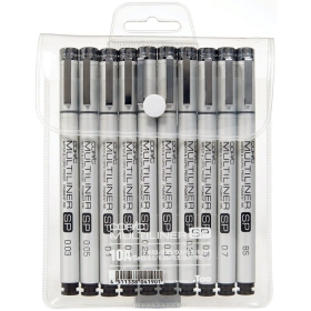 Copic Set Multiliner SP 10A Set de 10 (003, 005, 01, 02, 025, 03, 035, 05, 07 , BS) - Negro