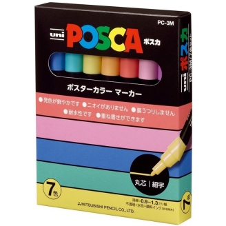 Posca PC-3M (0.9 - 1.3mm) - Set Japonés De 7 Colores Pastel