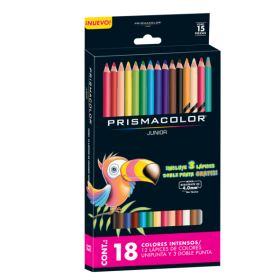 Prismacolor Junior Lápices de colores - set de 18 colores (12 lápices unipunta y 3 doble punta)