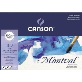 Canson Montval Aquarelle Grano Fino Block (29,7 x 42 cm) - 12 Hojas de 300 Gsm