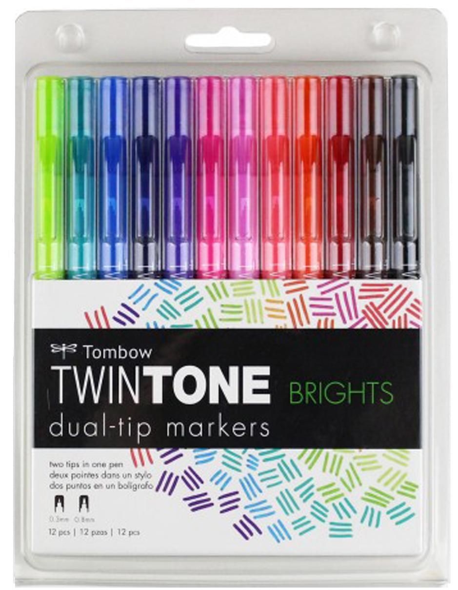 Tombow Twin Tone dual-tip Markers (Doble Punta) Brights - Set de 12 marcadores