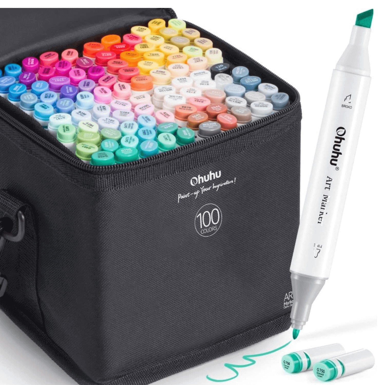 Ohuhu Marcadores alcohol + 1 blender (fina&biselada) Set 100 colores