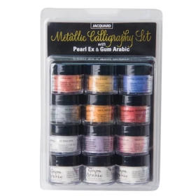 Jacquard Pearl Ex & Gum Arabic Set Metallic Calligraphy Set (Set de 12 x 3g)