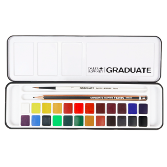 Daler Rowney Graduate Set de acuarelas con caja metálica - 24 colores con 1 pincel y 1 grafito