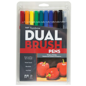 Tombow Dual Brush Pens Paleta de Primarios - Set de 10 marcadores