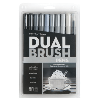 Tombow Dual Brush Pens Escala de Grises - Set de 10 marcadores