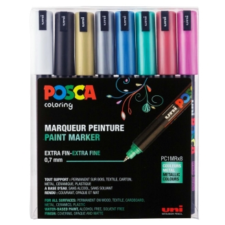 Posca PC-1MR Extra-Fino (0,7mm) - Set de 8 Colores Metalicos