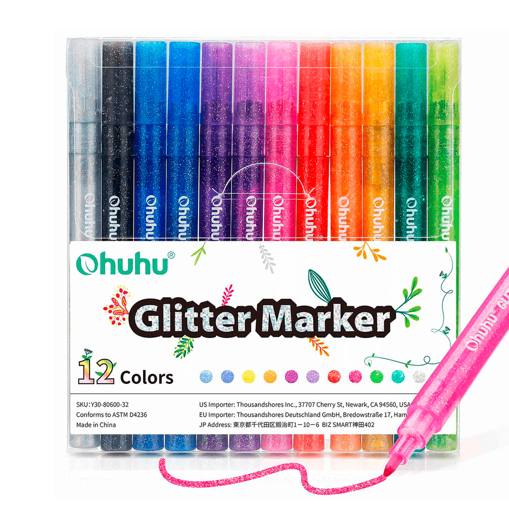 Ohuhu Marcadores Glitter Metálicos - 12 marcadores de 0.7mm