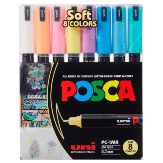 Posca PC-1MR Extra-Fino (0,7mm) - Set de 8 Colores Pastel