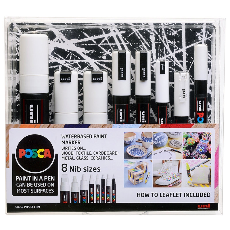 Posca Set of All White - Set de 8 (Incluye todas las medidas)