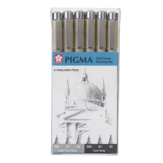 Sakura Pigma Micron Grey Tones Set de Dibujo en grises - 6 unidades