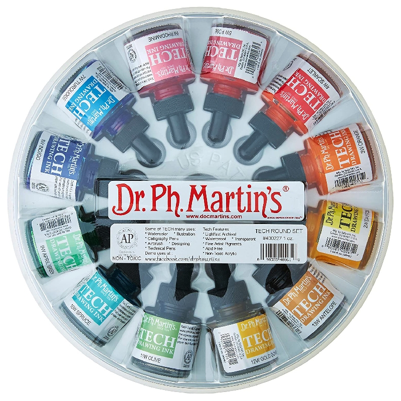Dr. Ph. Martin's TECH Drawing Ink 30ml - Set de 12 Colores